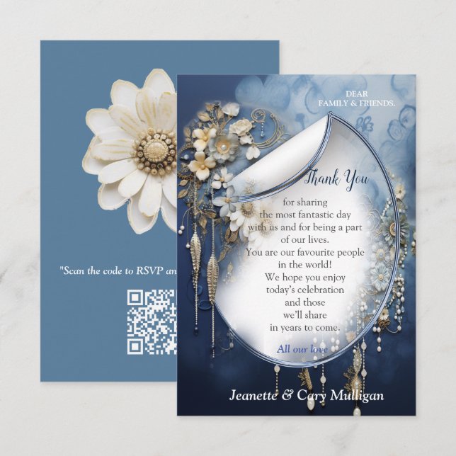 Cartão RSVP Trendy 3-D Blue Denim Impressão com Costume Jewelr (Frente/Verso)