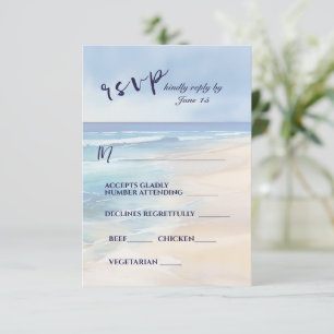 Cartão RSVP Trendy Beach Watercolor Ocean Weding Meal Choices