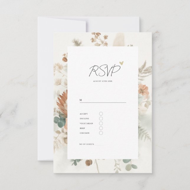 Cartão RSVP Trendy Terracotta Flowers and Meal Wedding (Frente)