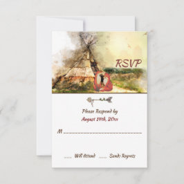Cartão RSVP Tribal Tipi e Raposas no Casamento de Teepee de Am