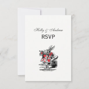 Cartão RSVP Trompetista Coelho Branco Alice Adv no País das Ma