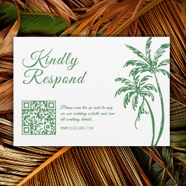 Cartão RSVP Tropical Coastal Retro Beach Green Wedding QR Code
