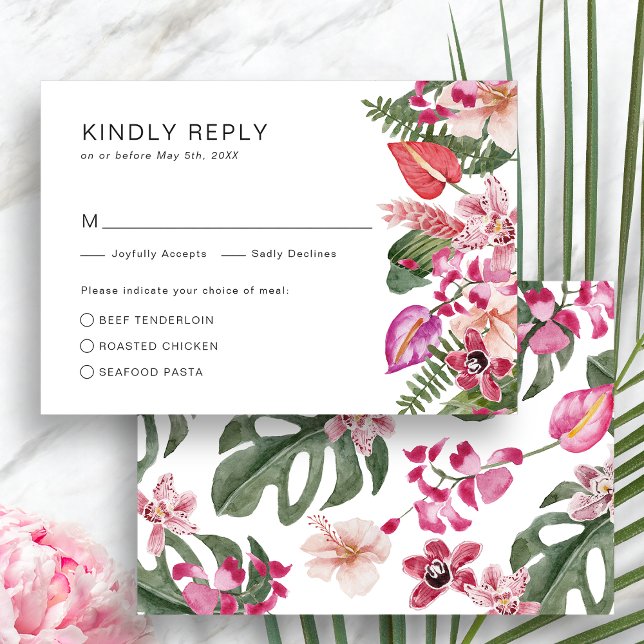 Cartão RSVP Tropical Colorido (Elegant Colorful Tropical Floral  RSVP Card by Painted Paperie)