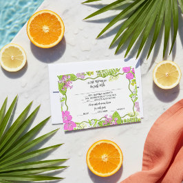 Cartão RSVP Tropical Hand Drawn Pink and Green 