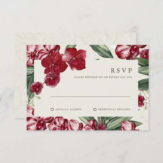 Cartão RSVP Tropical Orchid Hawaiian Island Wedding Invitation (Frente/Verso)