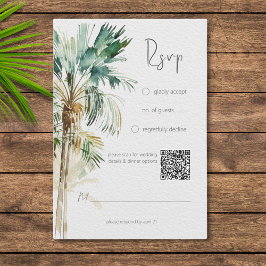 Cartão RSVP Tropical Palm Trees Modernas Casamento QR Código