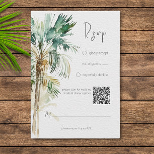 Cartão RSVP Tropical Palm Trees Modernas Casamento QR Código