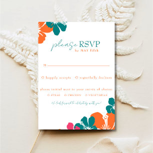 Cartão RSVP Tropical Teal Orange Pink Hibiscus