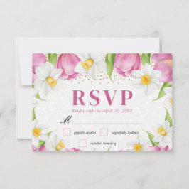 Cartão RSVP Tulipas e Narcisos em Aquarela Casamento