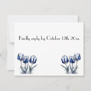 Cartão RSVP Tulipas em Delft Blue personalizáveis