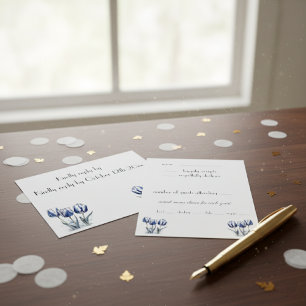Cartão RSVP Tulipas em Delft Blue personalizáveis