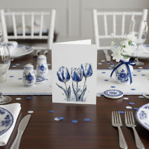 Cartão RSVP Tulipas em Delft Blue personalizáveis