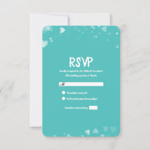 Cartão RSVP Turquesa Azul-esverdeado & Corações Brancos Respos
