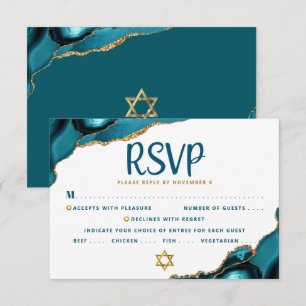 Cartão RSVP Turquesa Bar Mitzvah Ágata Script Negrito Moderno