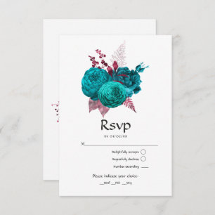 Cartão RSVP Turquesa e Casamento Floral Burgundy
