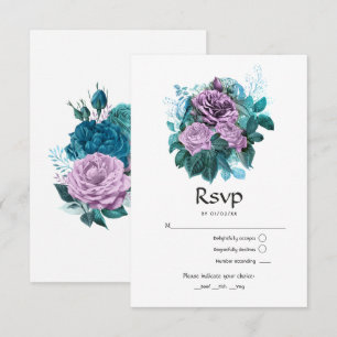 Cartão RSVP Turquesa e Lavanda Floral Casamento