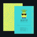 Cartão RSVP Turquesa e Lemon Bar Tropical de Verão Mitzvah<br><div class="desc">Cartoon de praia do Bar Mitzvah rsvp divertido,  personalizável para suas especificidades de evento.</div>
