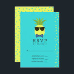 Cartão RSVP Turquesa e Lemon Bar Tropical de Verão Mitzvah<br><div class="desc">Cartoon de praia do Bar Mitzvah rsvp divertido,  personalizável para suas especificidades de evento.</div>