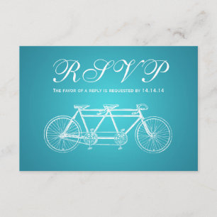 Cartão RSVP Turquesa em tandem Wedding simples da bicicleta de