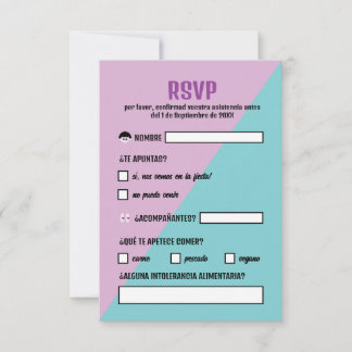 Cartão RSVP Turquesa y Purpura Triangulo Comida Boda