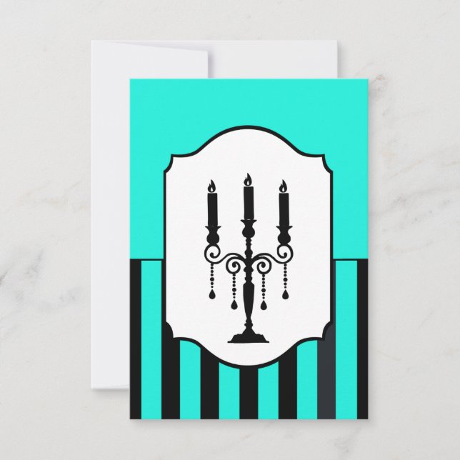 Cartão RSVP (Turquoise e candelabro preto) (Frente)