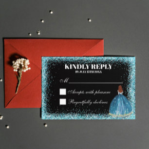 Cartão RSVP Turquoise Glitter Foil Balão de Folha Personalizad