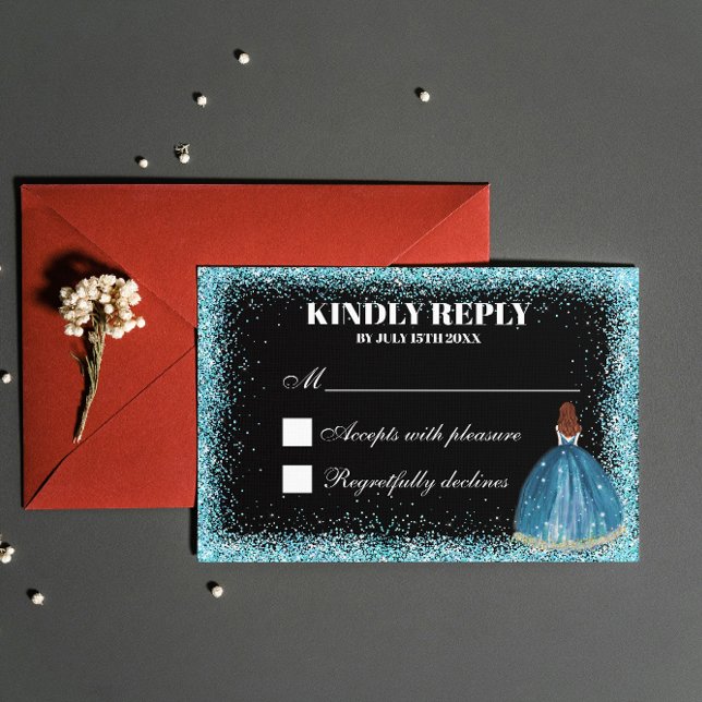 Cartão RSVP Turquoise Glitter Foil Balão de Folha Personalizad (Criador carregado)