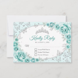 Cartão RSVP Turquoise Silver Quinceanera Reply