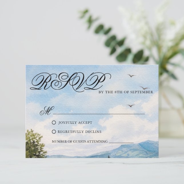 Cartão RSVP Tuscan Countryside Scenery Wedding Response Card (Em pé/Frente)