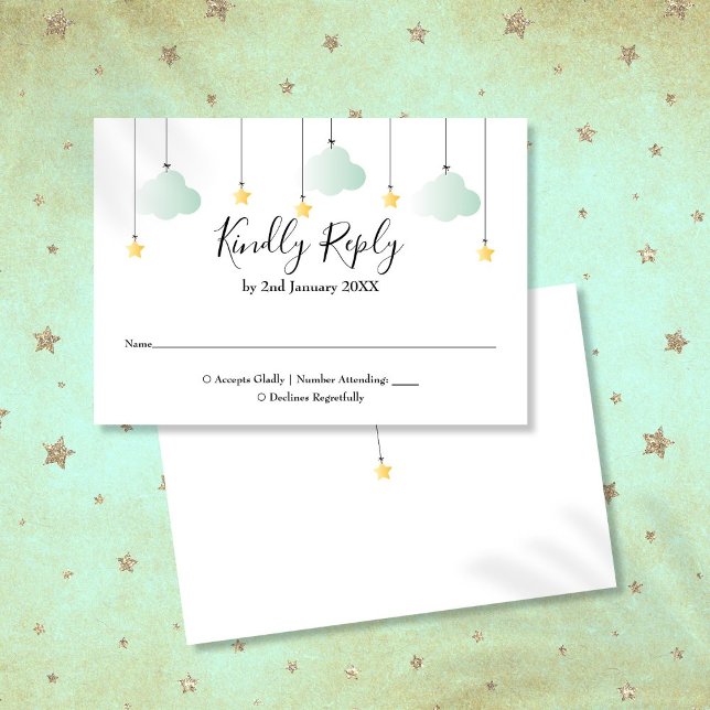 Cartão RSVP Twinkle Twinkle Star Sexo Chá de fraldas Neutro (Twinkle Twinkle Star Gender Neutral Baby Shower RSVP Card)