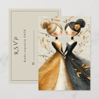 Cartão RSVP Two Brides Hand Drawn Pencil Illustration  