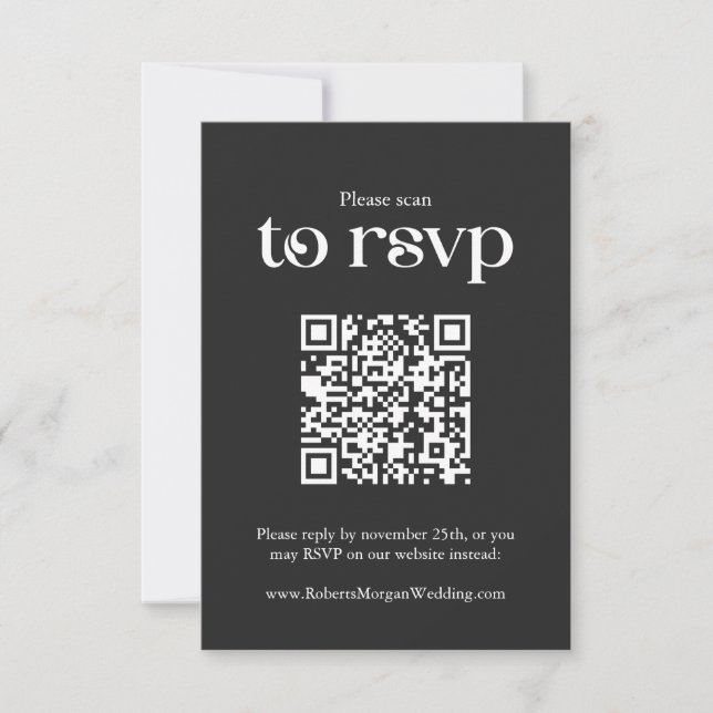 Cartão RSVP Typografia Black QR code Wedding (Frente)