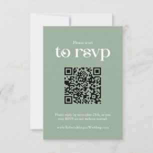 Cartão RSVP Typografia Sage Green Código QR Casamento