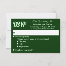 Cartão RSVP Typography Style Minimalist Dark Green Wedding