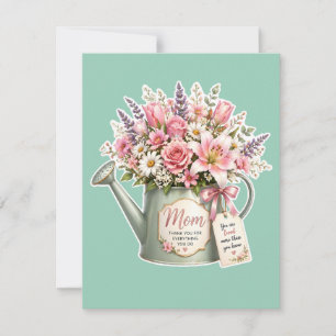 Cartão RSVP Um buquê de flores em um regador para a mamãe