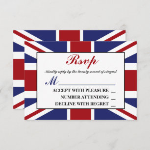 Cartão RSVP Union Jack Flag British Wedding