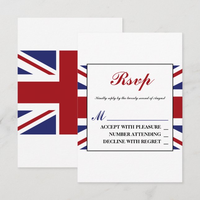 Cartão RSVP Union Jack Flag British Wedding (Frente/Verso)