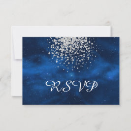 Cartão RSVP Universo Azul Celestial com Silver Confetti