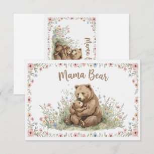Cartão RSVP Ursa Mãe Doce e Bebê Urso Floral Aquarela