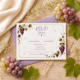 Cartão RSVP Uvas Roxas de Vinha Elegantes Atemporais Aquarela