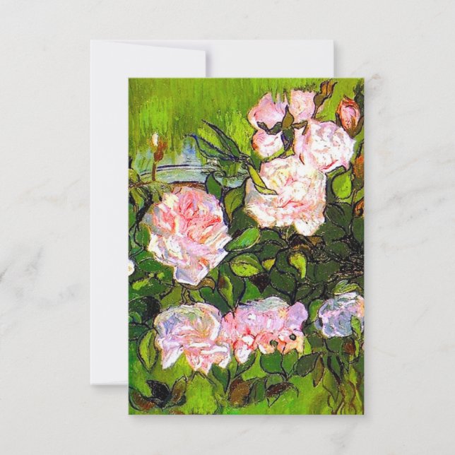 Cartão RSVP Van Gogh ainda vive com rosas rosa (Frente)