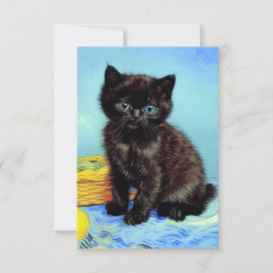 Cartão RSVP Van Gogh Black Kitten com Yarn
