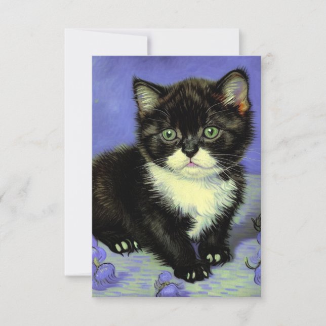 Cartão RSVP Van Gogh Tuxedo Kitten (Frente)