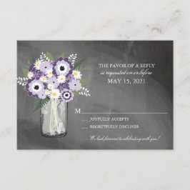 Cartão RSVP Vaso de Pedra com Lousa de Jardim Roxo Floral | RS
