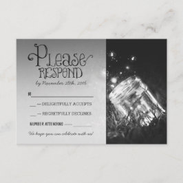 Cartão RSVP vaso de pedreiro com vaga-lumes casamento rústico 