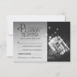 Cartão RSVP vaso de pedreiro com vaga-lumes casamento rústico