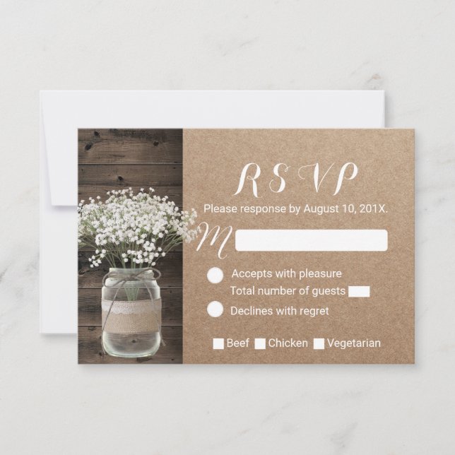 Cartão RSVP Vaso Floral de Respiração de Bebê Kraft Rústico RS (Frente)