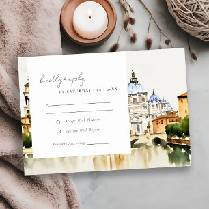 Cartão RSVP Vaticano Roma Itália Watercolor Landscape Weding