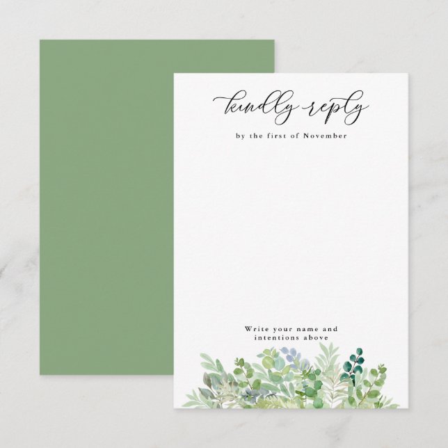 Cartão RSVP Vazio Vertical e Folhagem de Aquarelas (Frente/Verso)