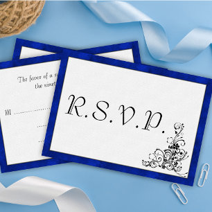 Cartão RSVP Veludo Azul, Casamento Flourado Negro